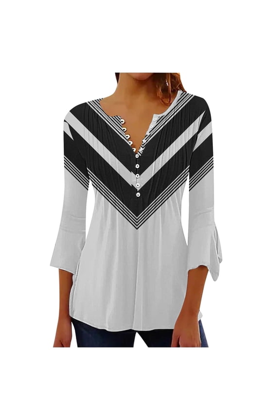 Womens Blouses Summer Loose Flow Ruched V Neck Floral Print Boho 3/4 Sleeve Casual Tunic Tops