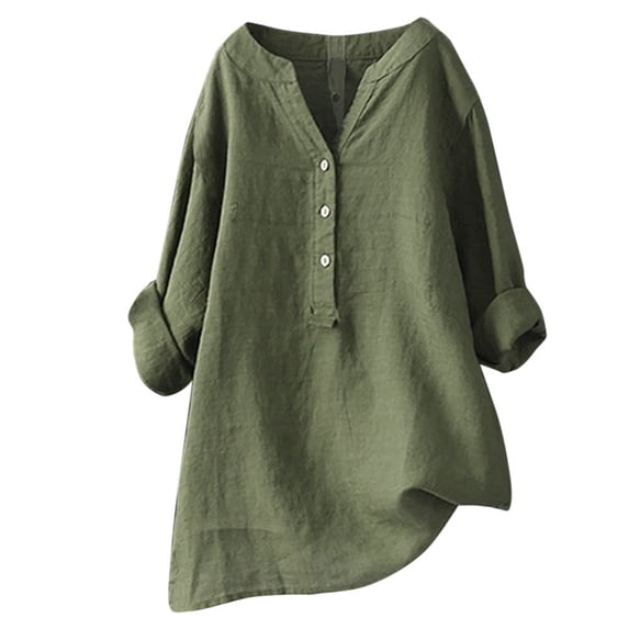 Womens Blouses Summer Solid Color V Neck Stank Button Down Long Sleeve Loose Shirts Elegant Tops Outwear