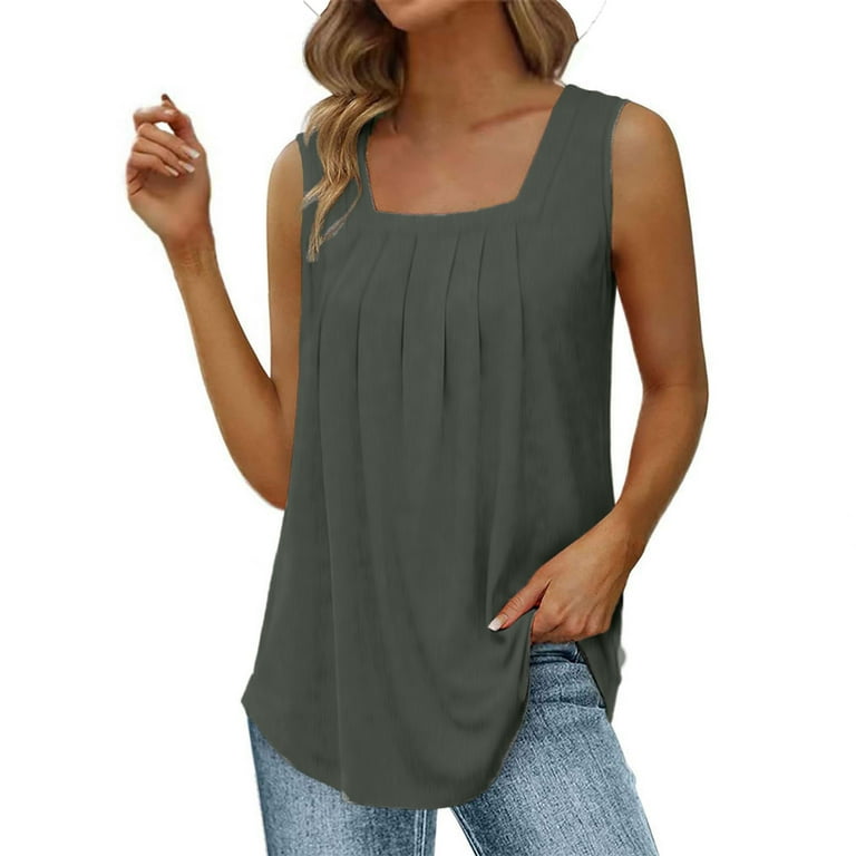 Womens Blouses Summer Square Neck Loose Casual Short Sleeve Grey Lightweight Dressy Blouse Shirts M Walmart