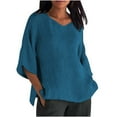 thumbnail image 1 of Womens Blouses Summer Women's 7 Quarter Sleeve V Neck Solid Color Loose Top T Shirt Casual Shirt Long Sleeve Shirts for Women, 1 of 5