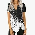 thumbnail image 1 of Womens Blouses and Tops Dressy Fashion Irregular Hem Breathable Zipper Vintage Pullover Tunic Shirts Summer Floral Print V-Neck Short Sleeve Cute Tees Tops Army Green XXXXXL, 1 of 5