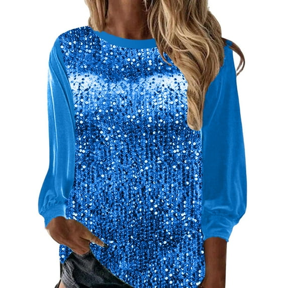 Womens Blouses Tops New V Neck Shiny Sequin Elegant Sequin Long Sleeve Loose Version Of Sequin Womens Dressy Casual Shirts,BU1,L