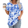 thumbnail image 1 of Womens Blouses Tops,Summer New Fashion Floral Prints Top Loose Round Neck Chest Pleated Shirts Womens Casual Short Sleeve Blouse Pullover Tops, 1 of 6