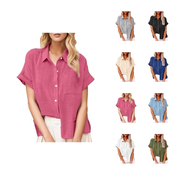 Womens Blouses – V Neck Puff Sleeve Blouse with Button Detail Casual Office Tops for Women Plus Size Options Loose Buttons Down Pocket Solid Long Shirt
