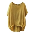 thumbnail image 1 of Womens Blouses Women Lady Linen Solid T-Shirt Casual Plain Loose Blouse Shirt Asymmetrical Yellow Summer Shirts Tops XL, 1 of 3