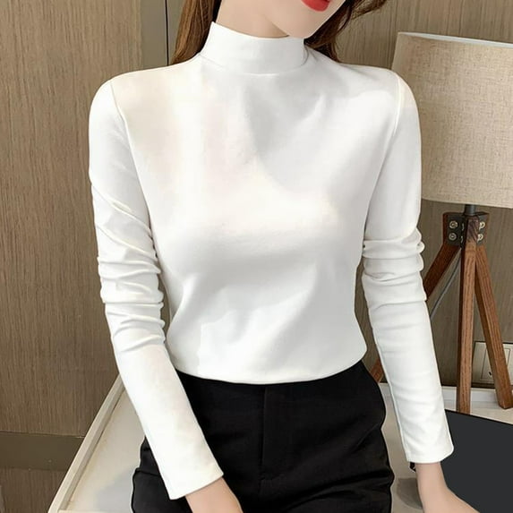 Womens Blouses Women Slim Casual Solid Long Sleeve Mock Turtleneck Blouse Tops Slim Fit Stretchy Layer Tee Shirts Long Sleeve Shirts for Women