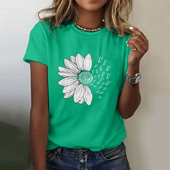 Womens Blouses Women Sunflower Summer T Shirt Plus Size Loose Blouse Tops Girl Short Sleeve Graphic Casual Tees Fashion Clothing