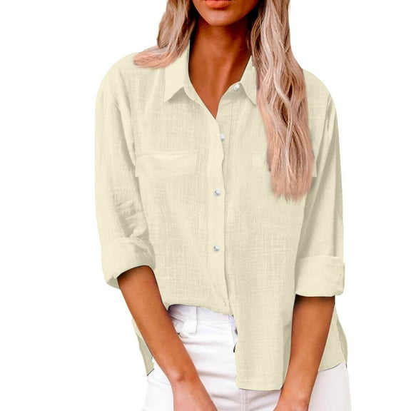 Womens Blouses Women's Autumn Long Sleeve Button Solid Color Loose Shirt Casual Large Size Shirt