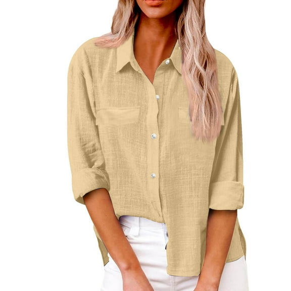 Womens Blouses Women's Autumn Long Sleeve Button Solid Color Loose Shirt Casual Large Size Shirt