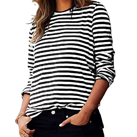 Womens Blouses Women's Casual Striped Long Sleeve Tops Crew Neck Knit Ribbed Basic T Shirts Fashion Clothing
