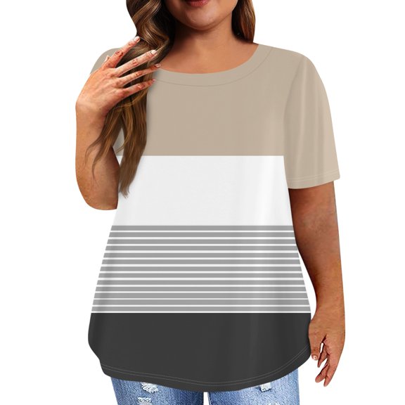 Womens Blouses Women's Fashion Casual Plus Size Print Round Neck Short Sleeve Top