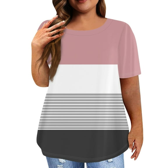 Womens Blouses Women's Fashion Casual Plus Size Print Round Neck Short Sleeve Top