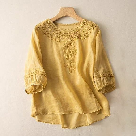 Womens Blouses Women's Fashionable Casual Solid Color Cotton and Linen Top Shirt T Shirt Fashion Clothing