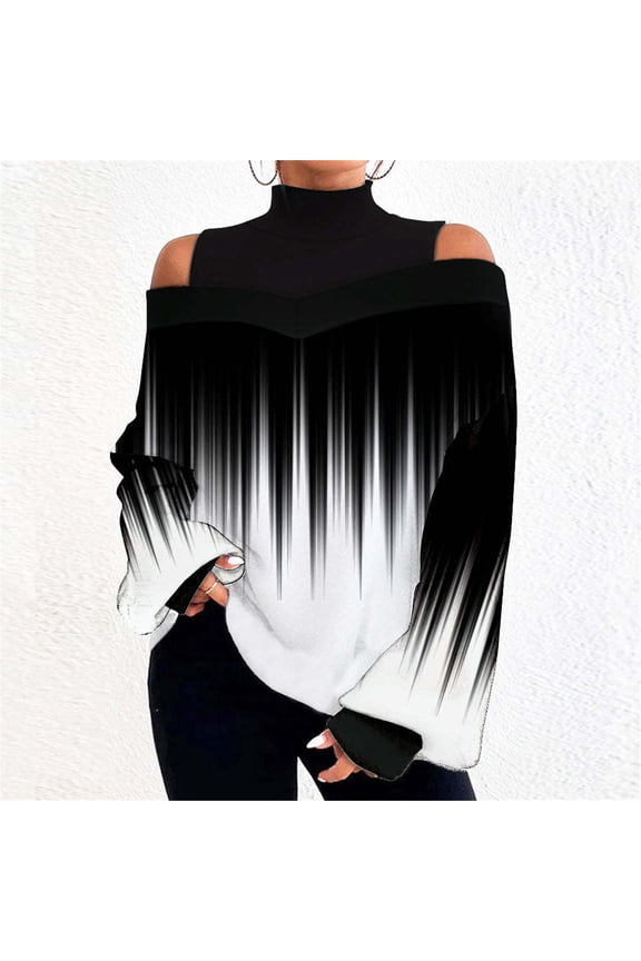 Womens Blouses Women's High Neck Strapless Long Sleeve Floral Printed T Shirt Top Long Sleeve Shirts for Women