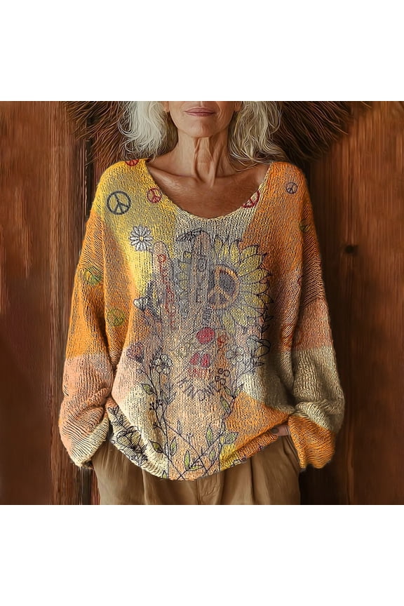 Womens Blouses Women's Pattern Printed Casual Pullover Sweater Long Sleeve Shirts for Women