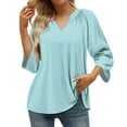 thumbnail image 1 of Womens Blouses Women's Summer Casual 3/4 Sleeve T-Shirt Solid V Neck Pullover Top, 1 of 4