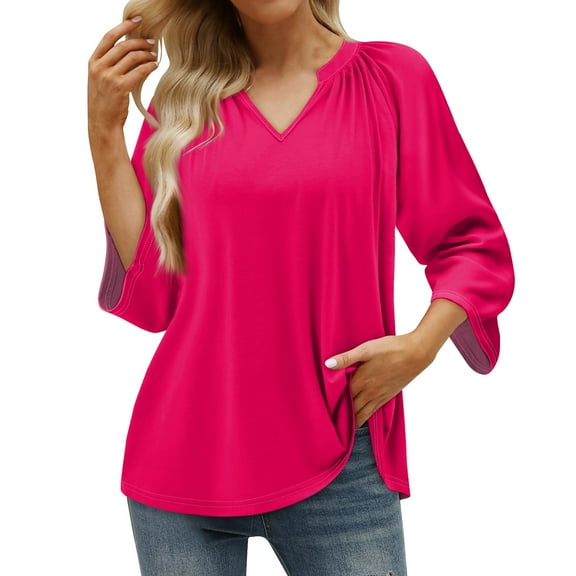 Womens Blouses Women's Summer Casual 3/4 Sleeve T-Shirt Solid V Neck Pullover Top