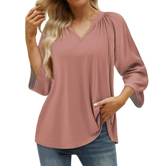 Womens Blouses Women's Summer Casual 3/4 Sleeve T-Shirt Solid V Neck Pullover Top