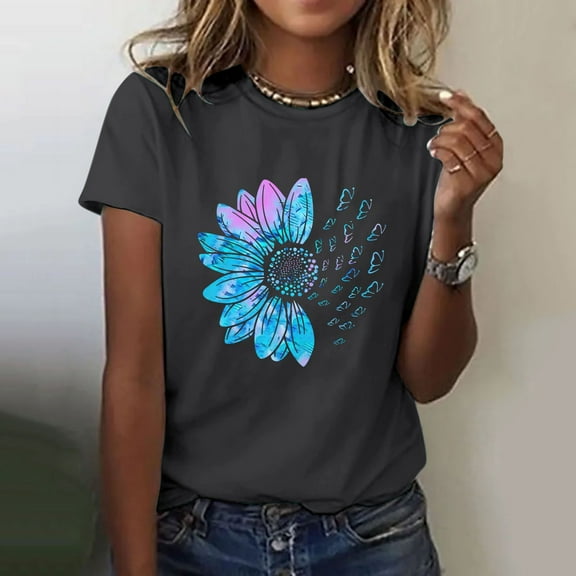 Womens Blouses Women's Sunflower Summer T Shirt Plus Size Loose Top Tops Girls Short Sleeve Graphic Casual T Shirt Fashion Clothing