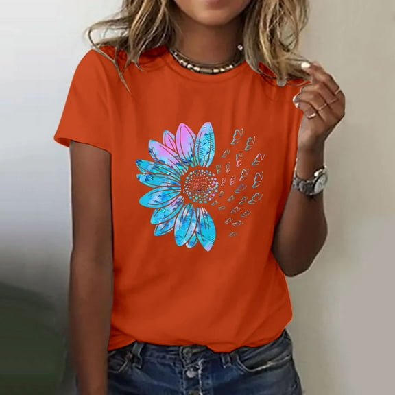 Womens Blouses Women's Sunflower Summer T Shirt Plus Size Loose Top Tops Girls Short Sleeve Graphic Casual T Shirt Fashion Clothing
