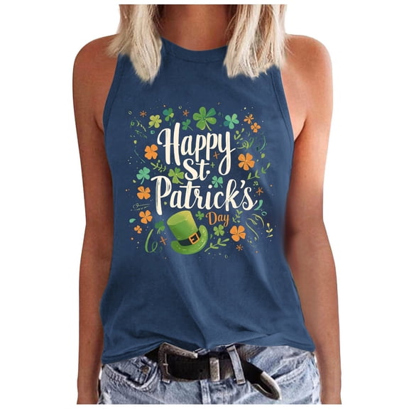Womens Blouses Womens Fashion Crewneck Sleeveless Print Tank Tops Summer Casual Loose Fit Basic Beach Blouse T Shirts Vest Top Concert Top Undershirt Women Camisole for Women Casual Tight Tops Crop S