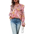 thumbnail image 1 of Womens Blouses and Tops Boho Floral Print Long Sleeve Chiffon Shirts and Tops Loose Fit, 1 of 6