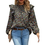 CHOOTEEYEEN Womens Blouses and Tops Boho Floral Print Long Sleeve Shirts and Tops Loose Fit