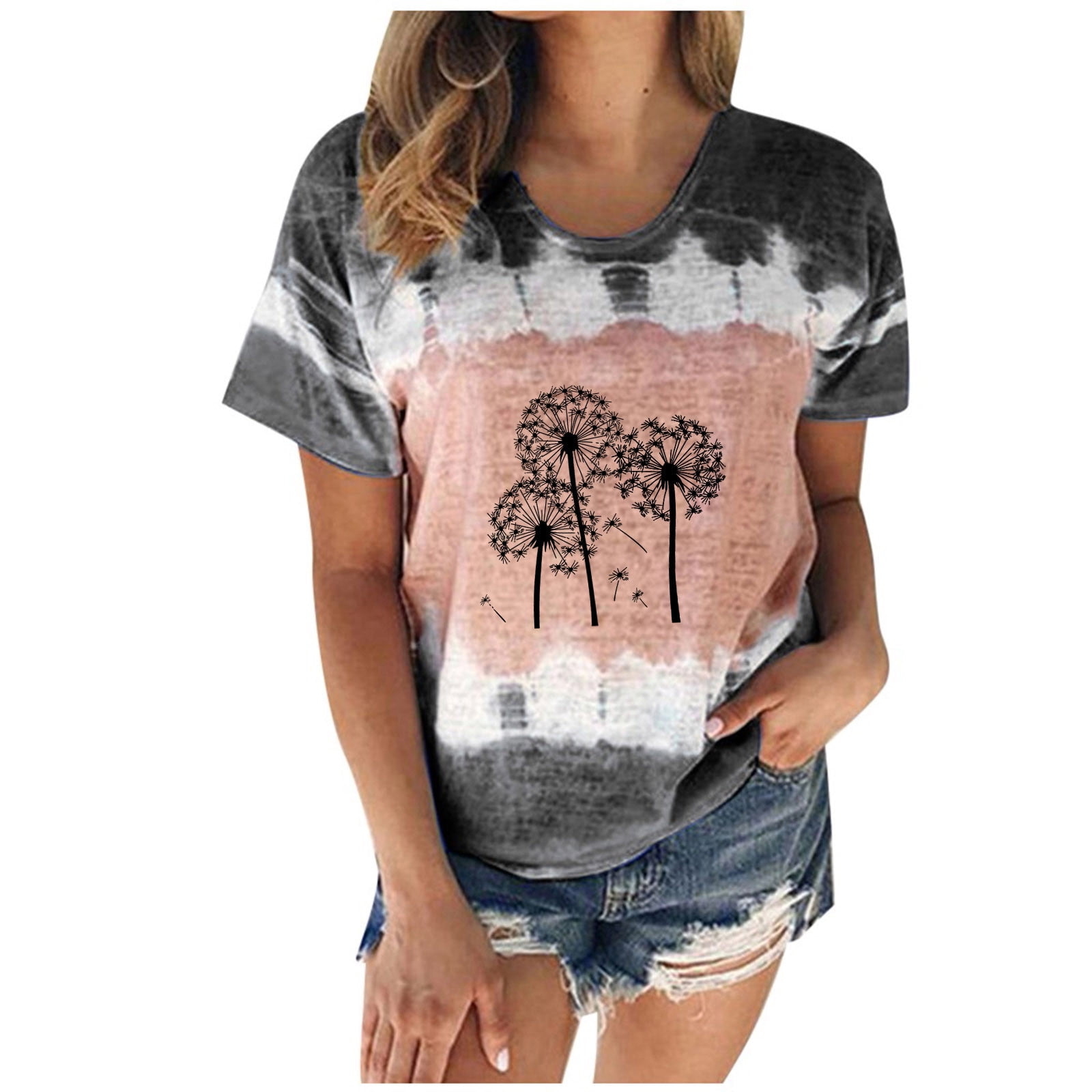 Womens Blouses and Tops Dressy Short Sleeve Casual Tie Dye Shirts Tops Loose Fit Comfy Summer Basic Blouses Tunic Tees