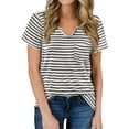 thumbnail image 1 of Womens Blouses and Tops Dressy Short Sleeve V Neck Striped Floral Print T Shirts Daily Summer Pocket Tunics Blouses Womens Clothes, 1 of 5