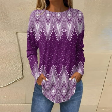 Womens Blouses and Tops Dressy Tee Shirts For Women Fall Casual Long Sleeve Shirts Sweatshirt Vintage Graphic Printing Top Pullover
