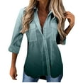 thumbnail image 1 of Womens Blouses and Tops Dressy, Women Button Down Ombre Shirts Tops Roll Up Long Sleeve Casual Tunic Blouse Loose V Neck Tie Dye Tshirts, 1 of 5