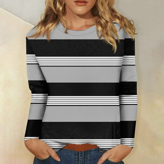 Womens Blouses and Tops Dressy Women's Fashion Casual Printed Round Neck Long Sleeve Pullover Top