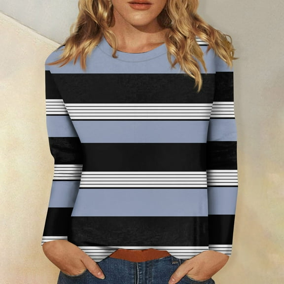 Womens Blouses and Tops Dressy Women's Fashion Casual Printed Round Neck Long Sleeve Pullover Top