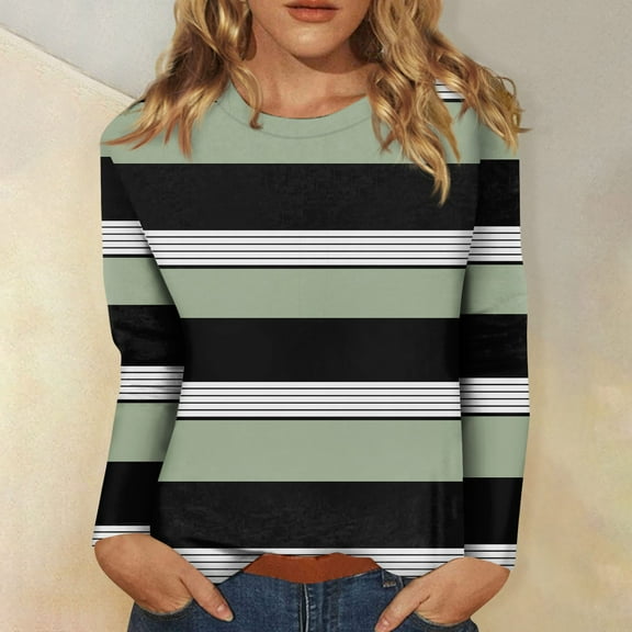 Womens Blouses and Tops Dressy Women's Fashion Casual Printed Round Neck Long Sleeve Pullover Top