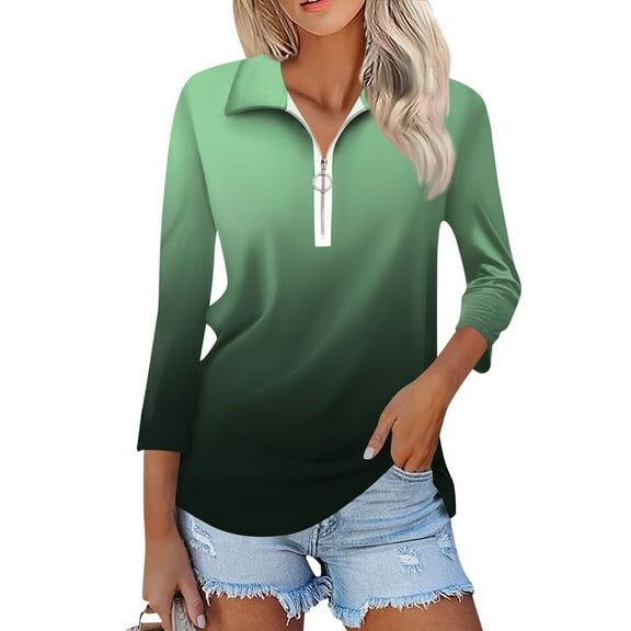 Womens Blouses and Tops Dressy Women's Summer Fashion Casual Printed V-Neck Seven-Point Sleeve Shirt Top