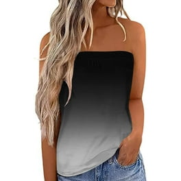 MRULIC t shirts for women Women s Strapless Pleated Tube Top Blouse Sleeveless Tunic Summer Solid Shirt Womens t shirts Khaki XL Walmart