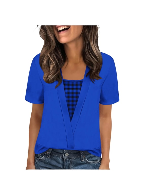 Womens Summer Tops Trendy 2 in 1 Blouses Short Sleeve Shirts Casual T Shirts Beach Vacation Clothes