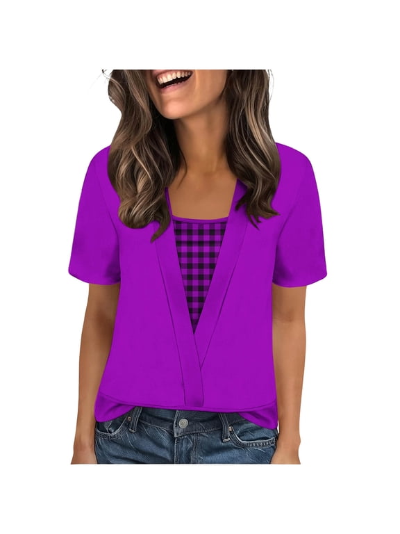 Womens Blouses for Work,Womens Summer Tops Trendy 2 in 1 Blouses Short Sleeve Shirts Casual T Shirts Beach Vacation Clothes