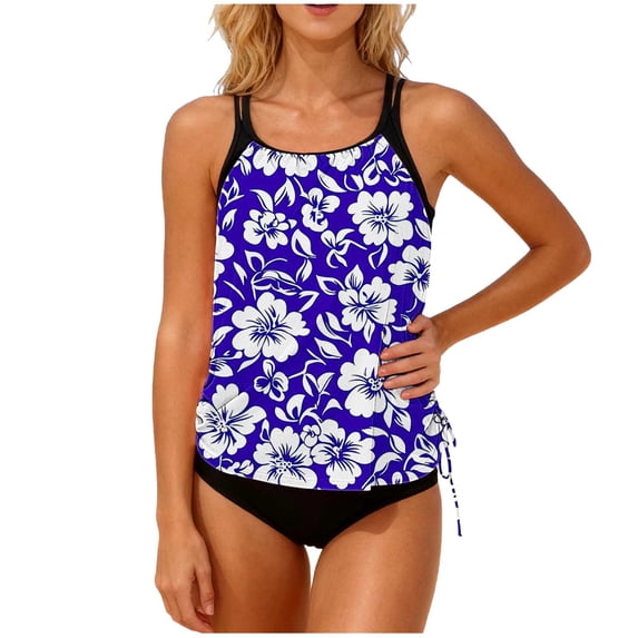 Womens Blouson Tankini Swimsuits Ruched Two Piece Tankini Swimsuit Summer Ruched Padded Modest Swimsuits