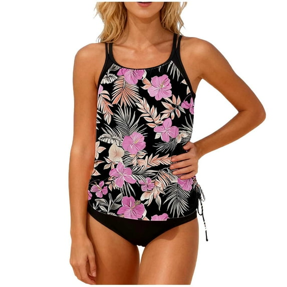 Womens Blouson Tankini Swimsuits Ruched Two Piece Tankini Swimsuit Summer Ruched Padded Modest Swimsuits