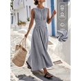 thumbnail image 1 of Womens Blue And White Striped Sleeveless Dress Round Neck Cinched Waist, 1 of 1
