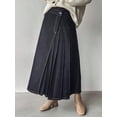thumbnail image 1 of Womens Blue Asymmetrical Pleated Denim Midi Skirt Casual Style, 1 of 8