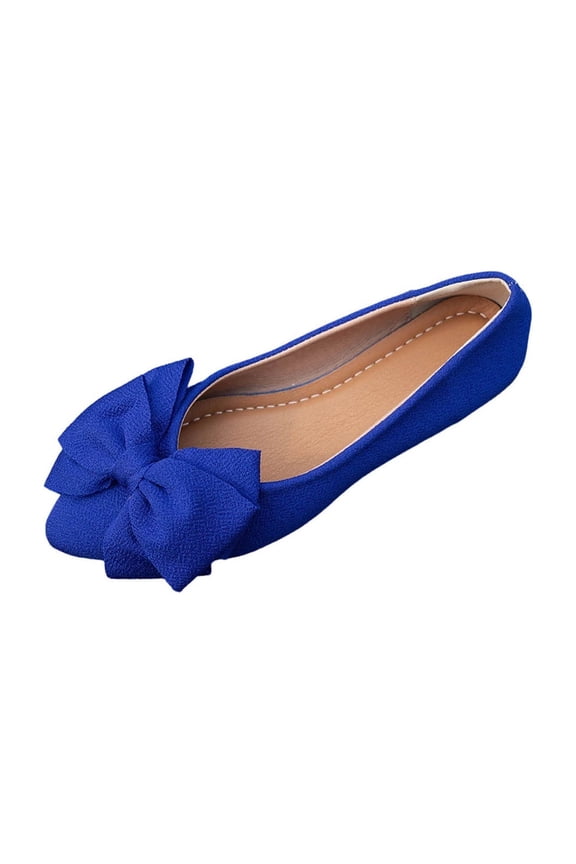 Womens Blue Ballet Flats Pointed Toe Bow Slip-On Shoes, Comfortable Lightweight Flats for Women Casual & Work Everyday Wear,Size 37
