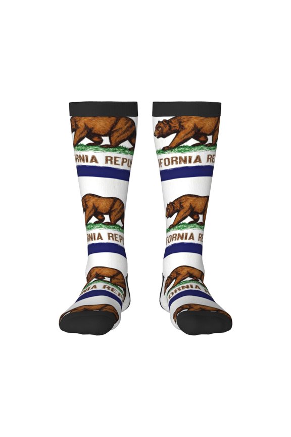 Womens Blue California Republic Flag Knee High Socks Comfy Thermal Boot Long Socks
