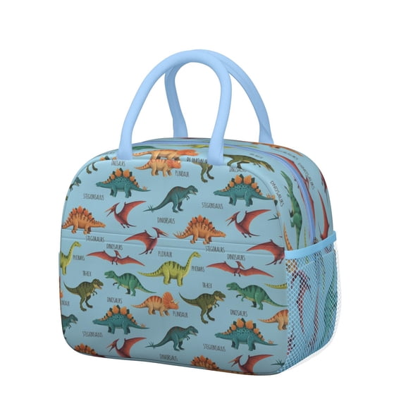 Womens Blue Cartoon Dinosaurs Names Pattern Lunch Box for Work,Insulated Lunch Bag for Women,Loncheras Para Mujer,Leakproof Adult Lunch Bag for Work,Beach,Travel,Picnic,Camping