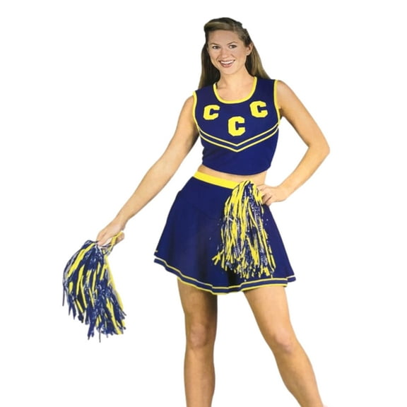 Womens Blue Cheerleader Cheer Costume Shirt Top Pom Poms & Letters Large (8-14)
