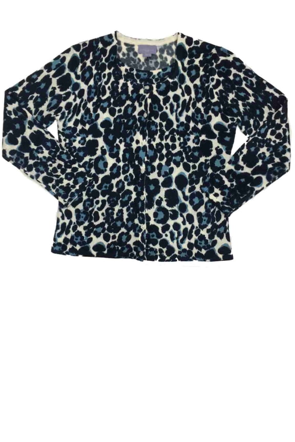 Womens Blue Cheetah Knit Sweater Casual Dress Leopard Animal Print Pullover