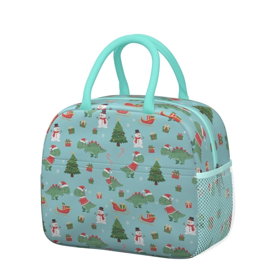 Womens Blue Christmas Dinosaurs Snowmen Pattern Lunch Box for Work,Insulated Lunch Bag for Women,Loncheras Para Mujer,Leakproof Adult Lunch Bag for Work,Beach,Travel,Picnic,Camping