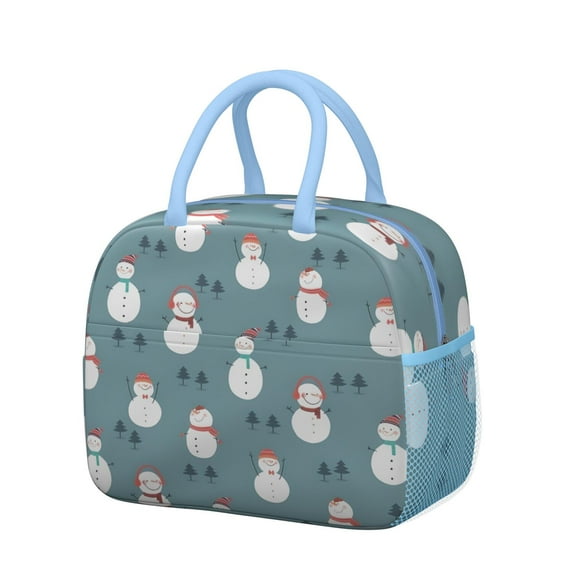 Womens Blue Christmas Snowman Pattern Lunch Box for Work,Insulated Lunch Bag for Women,Loncheras Para Mujer,Leakproof Adult Lunch Bag for Work,Beach,Travel,Picnic,Camping