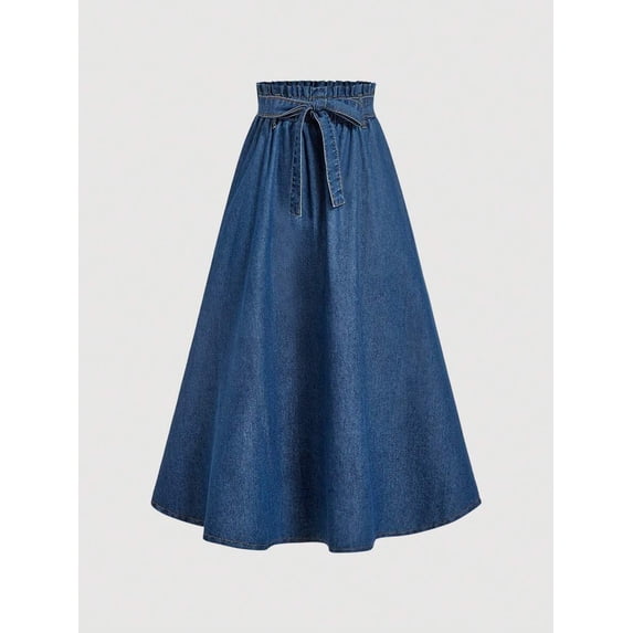 Womens Blue Denim A-Line Skirt With Knotted Waistband